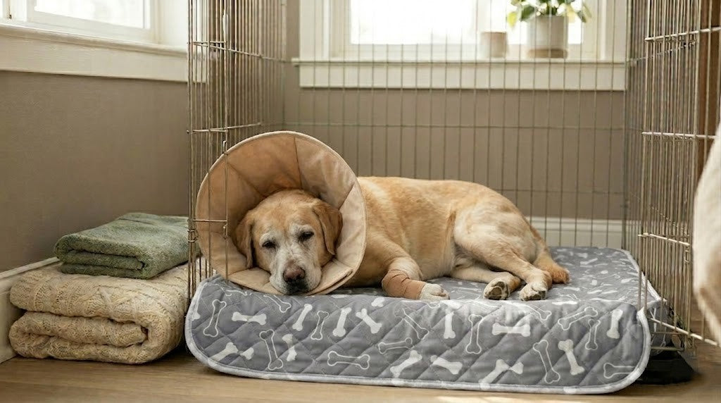 A senior dog resting peacefully on a PuddleMat
